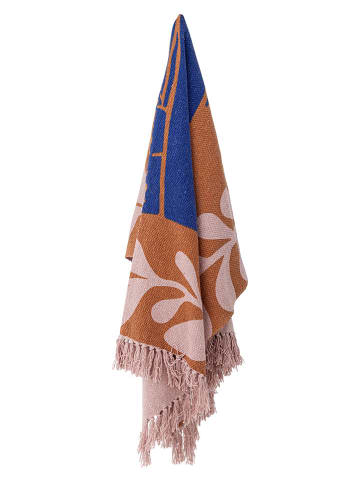 Bloomingville Koc "Atle" w kolorze jasnobrązowo-niebieskim - 160 x 130 cm