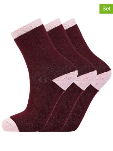 Zigzag 3er-Set: Socken in Bordeaux/ Rosa