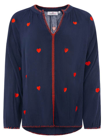 Zwillingsherz Blouse "Gestickte Herzen" donkerblauw