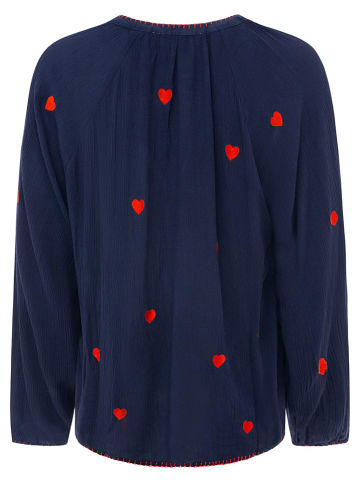 Zwillingsherz Blouse "Gestickte Herzen" donkerblauw