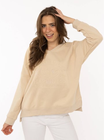 Zwillingsherz Pullover "Happiness Vibes" in Beige