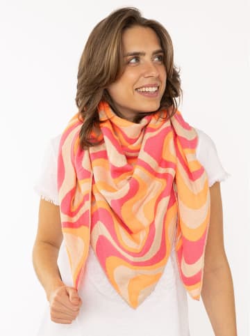 Zwillingsherz Dreieckstuch "Happy Waves" in Rosa/ Orange/ Beige - (L)200 x (B)130 cm