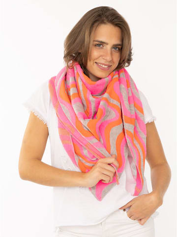 Zwillingsherz Dreieckstuch "Happy Waves" in Rosa/ Orange/ Beige - (L)200 x (B)130 cm