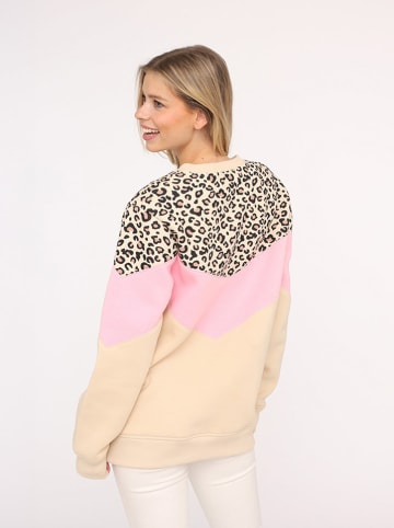 Zwillingsherz Bluza "Konny" w kolorze beżowo-jasnoróżowo-czarnym