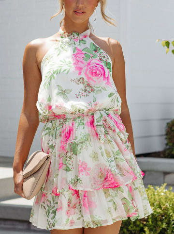 Milan Kiss Jurk crème/lichtroze/groen