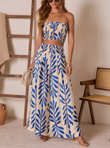 Milan Kiss Marlenehose in Beige/ Blau