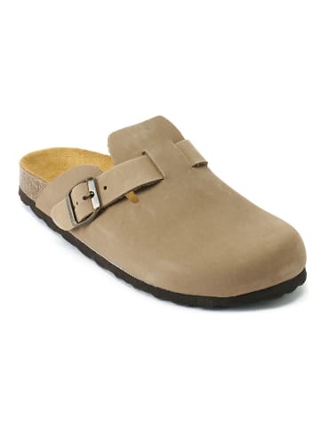 Mandel Leren clogs "Noe" taupe
