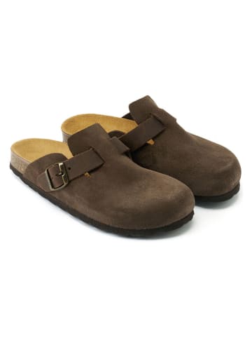 Mandel Leren clogs "Noe" bruin