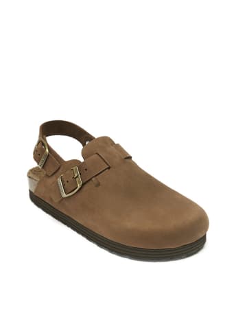 Mandel Leren clogs donkerbruin