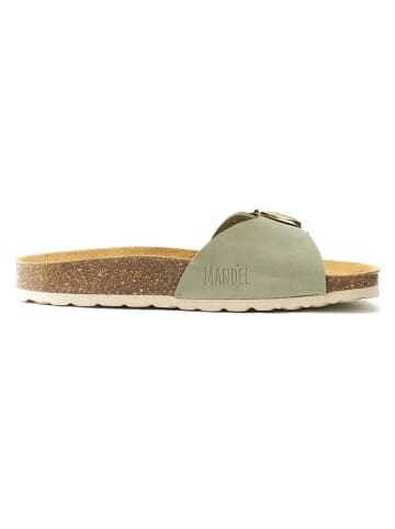 Mandel Leren slippers "Agata" kaki