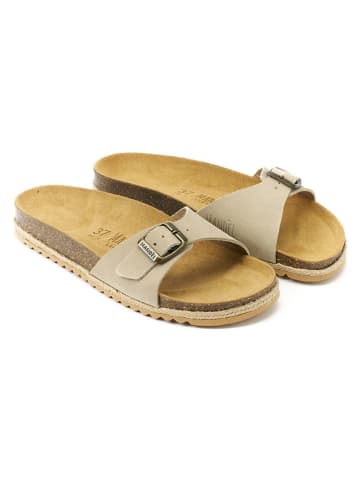 Mandel Leder-Pantoletten "Agata" in Beige