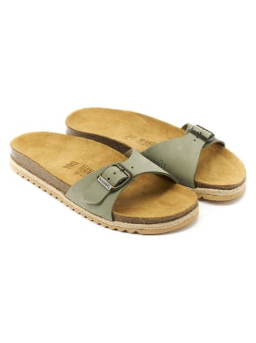 Mandel Leder-Pantoletten "Agata" in Khaki