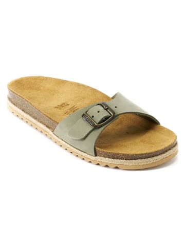 Mandel Leder-Pantoletten "Agata" in Khaki