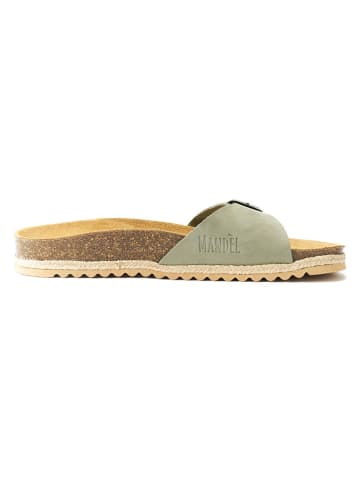 Mandel Leren slippers "Agata" kaki