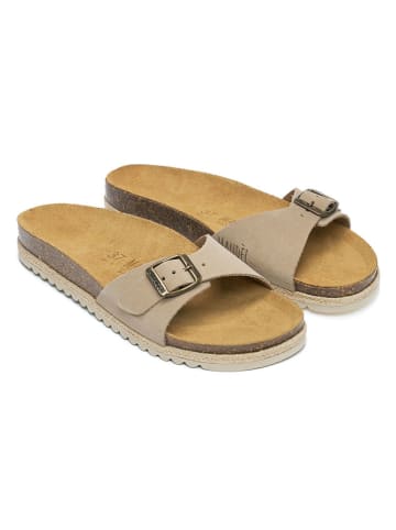 Mandel Leder-Pantoletten in Taupe