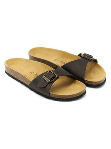 Mandel Leren slippers "Agata" bruin