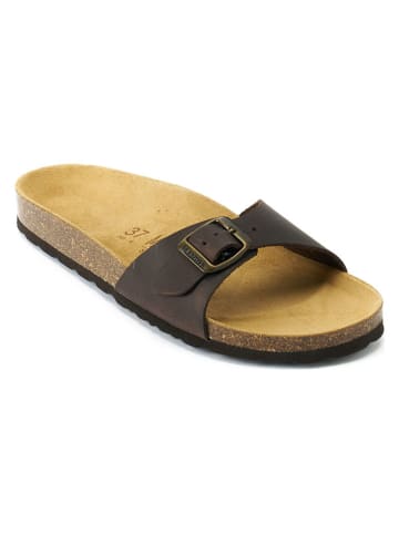 Mandel Leren slippers "Agata" bruin