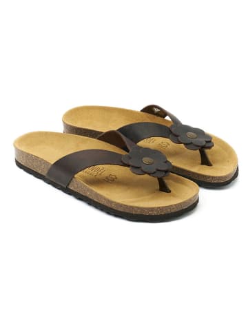 Mandel Leren teenslippers "Lene" bruin