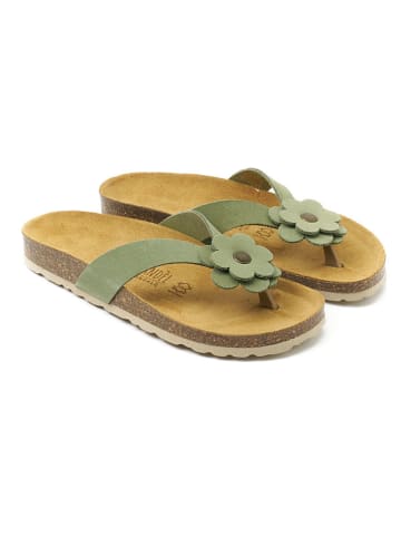 Mandel Leder-Zehentrenner "Lene" in Grün