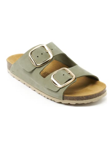 Mandel Leder-Pantoletten "Alberto" in Khaki