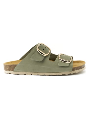 Mandel Leder-Pantoletten "Alberto" in Khaki
