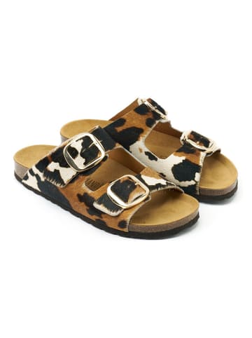 Mandel Leren slippers "Alberto" lichtbruin/wit