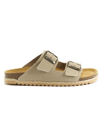 Mandel Leder-Pantoletten "Alberto" in Beige