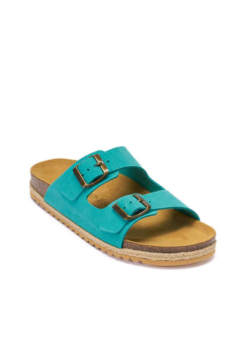 Mandel Leren slippers turquoise