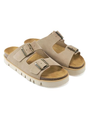 Mandel Leder-Pantoletten in Taupe