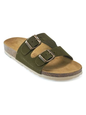 Mandel Leren slippers kaki