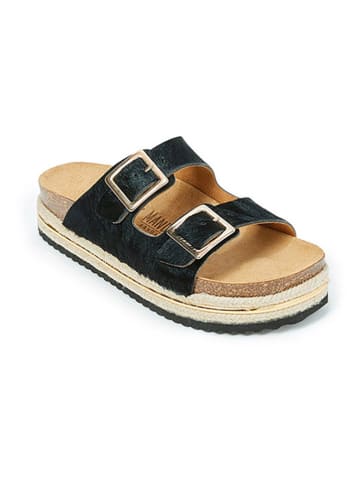 Mandel Leren slippers zwart