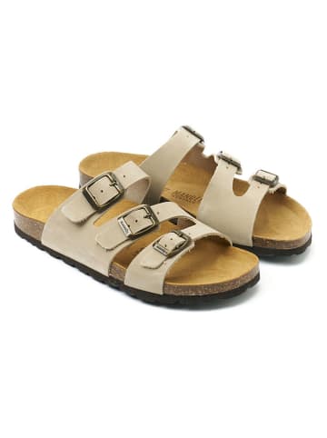 Mandel Leder-Pantoletten "Paco" in Beige