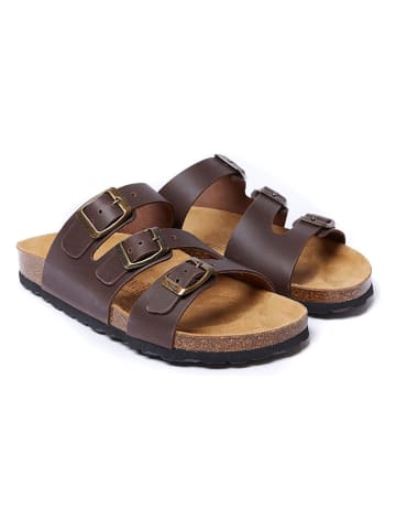 Mandel Leren slippers bruin