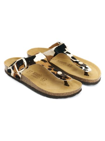 Mandel Leren teenslippers "Blanca" lichtbruin/wit