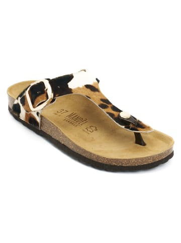 Mandel Leren teenslippers "Blanca" lichtbruin/wit