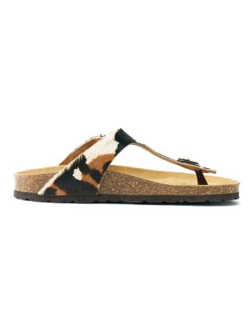 Mandel Leren teenslippers "Blanca" lichtbruin/wit