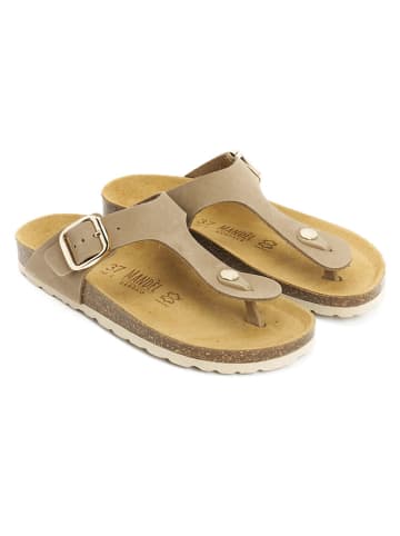 Mandel Leder-Zehentrenner "Blanca" in Taupe