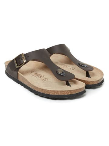 Mandel Leren teenslippers bruin