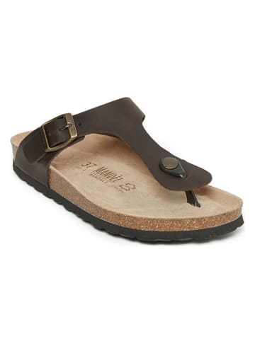 Mandel Leren teenslippers bruin