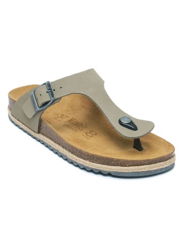 Mandel Leren teenslippers grijs