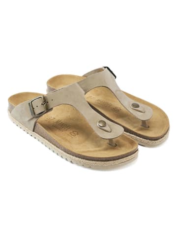 Mandel Leren teenslippers taupe