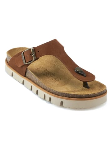 Mandel Leren teenslippers bruin