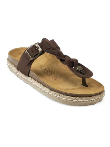 Mandel Leren teenslippers bruin