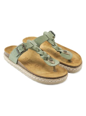 Mandel Leren teenslippers groen