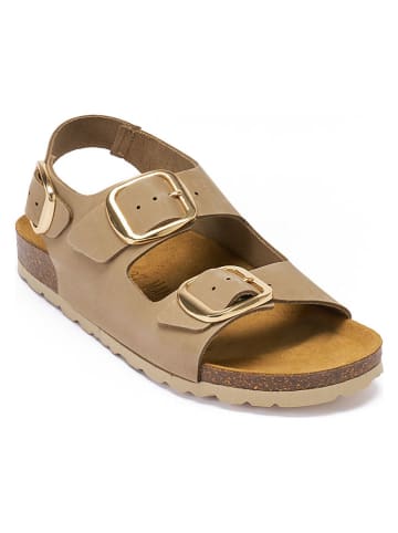 Mandel Leder-Sandalen "Carlos" in Taupe