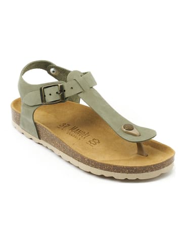 Mandel Leren teensandalen "Leon" kaki