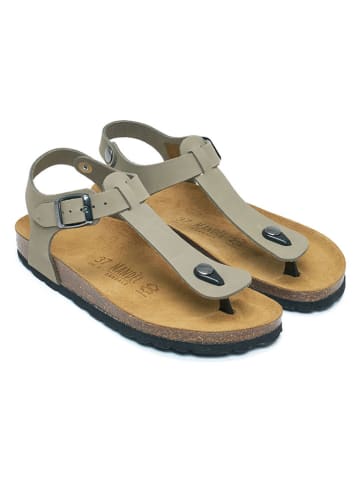 Mandel Leren teensandalen grijs
