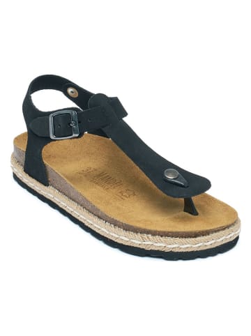 Mandel Leder-Zehensandalen in Schwarz