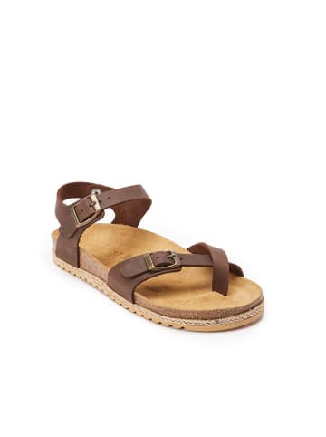 Mandel Leren teenslippers "Eisa" bruin