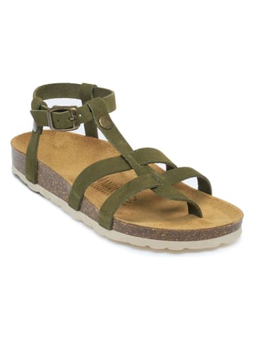 Mandel Leren teensandalen kaki